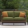 image:imageSignature Design by Ashley Horizon Hall Casual Outdoor Loveseat with Cushion UVResistant Nuvella Fabric Resin Wicker amp Aluminum Frame Ideal for Deck or Lanai Furniture Green amp Dark BrownCasual