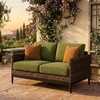 image:imageSignature Design by Ashley Horizon Hall Casual Outdoor Loveseat with Cushion UVResistant Nuvella Fabric Resin Wicker amp Aluminum Frame Ideal for Deck or Lanai Furniture Green amp Dark BrownCasual
