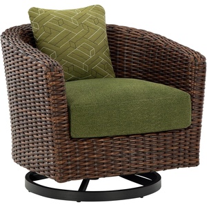 image:imageSignature Design by Ashley Horizon Hall Casual Outdoor Loveseat with Cushion UVResistant Nuvella Fabric Resin Wicker amp Aluminum Frame Ideal for Deck or Lanai Furniture Green amp Dark BrownOutdoor Swivel Lounge Chair