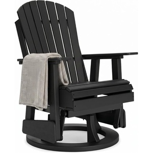 image:imageSignature Design by Ashley Hyland Wave Modern Outdoor Swivel Glider Chair Gentle Gliding Motion Stainless Steel Hardware and HDPE 3088 W x 305 D x 4163 H BlackBlack