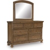 image:imageSignature Design by Ashley Lettner Dresser for Bedroom 7 Drawer Burnished Gray Chest 65Inch Wide Traditional Style Hidden Storage for Small Valuables Light GrayBrown