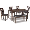 image:imageSignature Design by Ashley 6Piece Dining Table Set with Bench Dark BrownBrown