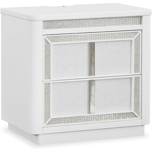 image:imageSignature Design by Ashley Chalanna White Glam Nightstand LED Lighting and USB Charging Modern Bedside Table 2 Drawer Storage for Bedroom 2763 W Bright WhiteWhiteSilver