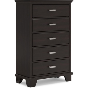 image:imageSignature Design by Ashley Covetown Contemporary 5Drawer Chest with Easy Glide and Safety Stop for Bedroom Dark BrownDark Brown