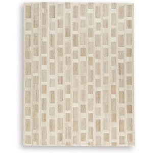 image:imageSignature Design by Ashley Flynnwick 5x7 Shag Rug Geometric Colorblock CreamPinkGray Stain Resistant Contemporary Polypropylene Area Rug for Living Room and Bedroom 53 W x 71 DTanBrownWhite
