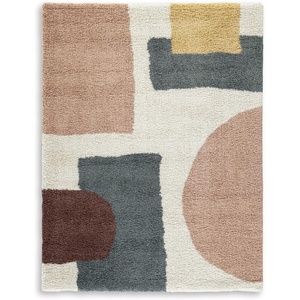 image:imageSignature Design by Ashley Flynnwick 5x7 Shag Rug Geometric Colorblock CreamPinkGray Stain Resistant Contemporary Polypropylene Area Rug for Living Room and Bedroom 53 W x 71 DCreamPinkGray