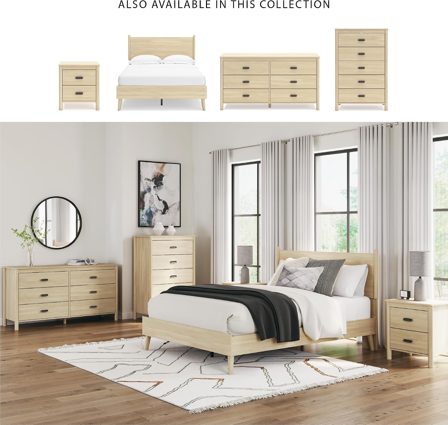 image:imageSignature Design by Ashley Cabinella Vintage Queen Platform Bed with Metal Slats and Center Support Legs Foundation or Box Spring Not Needed Light BrownLight Brown