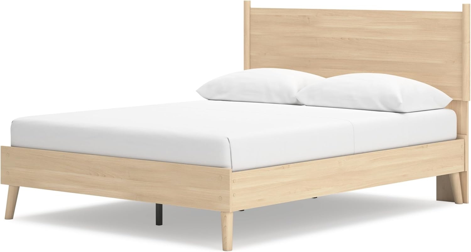 image:imageSignature Design by Ashley Cabinella Vintage Queen Platform Bed with Metal Slats and Center Support Legs Foundation or Box Spring Not Needed Light BrownLight Brown