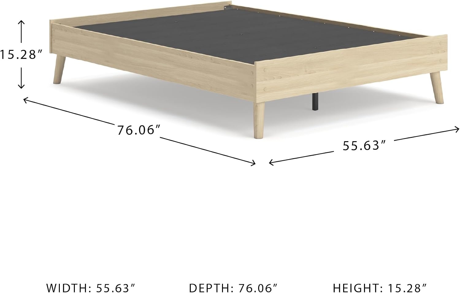 image:imageSignature Design by Ashley Cabinella Vintage Queen Platform Bed with Metal Slats and Center Support Legs Foundation or Box Spring Not Needed Light BrownLight Brown