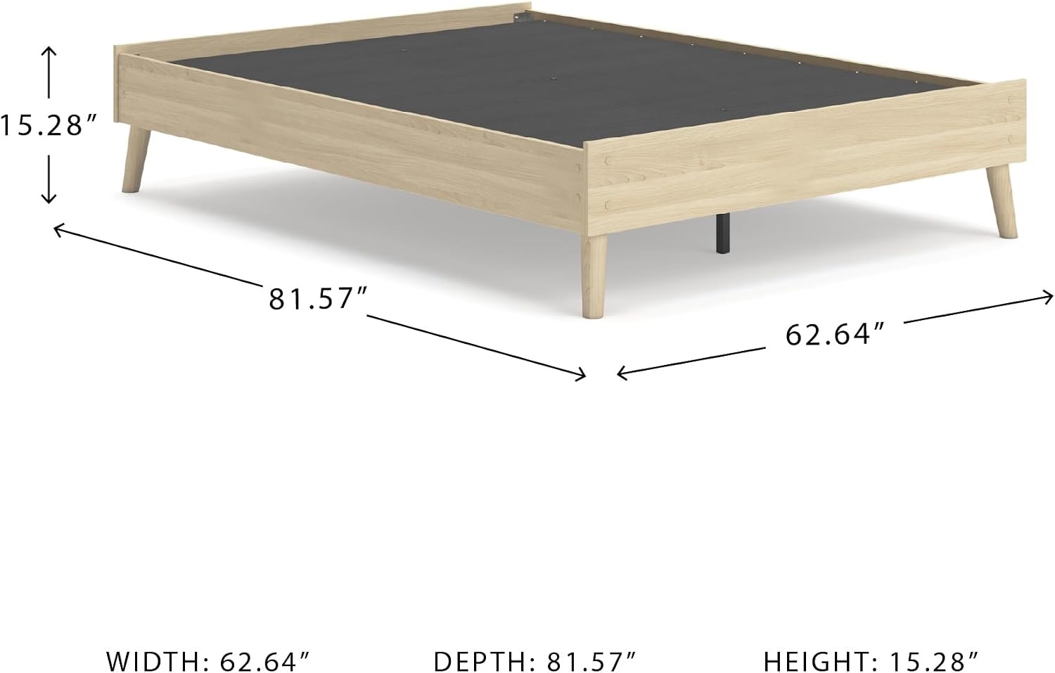 image:imageSignature Design by Ashley Cabinella Vintage Queen Platform Bed with Metal Slats and Center Support Legs Foundation or Box Spring Not Needed Light BrownLight Brown