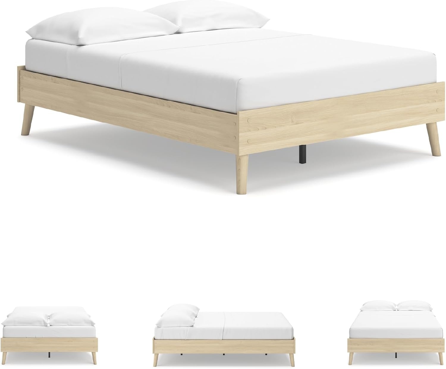 image:imageSignature Design by Ashley Cabinella Vintage Queen Platform Bed with Metal Slats and Center Support Legs Foundation or Box Spring Not Needed Light BrownLight Brown