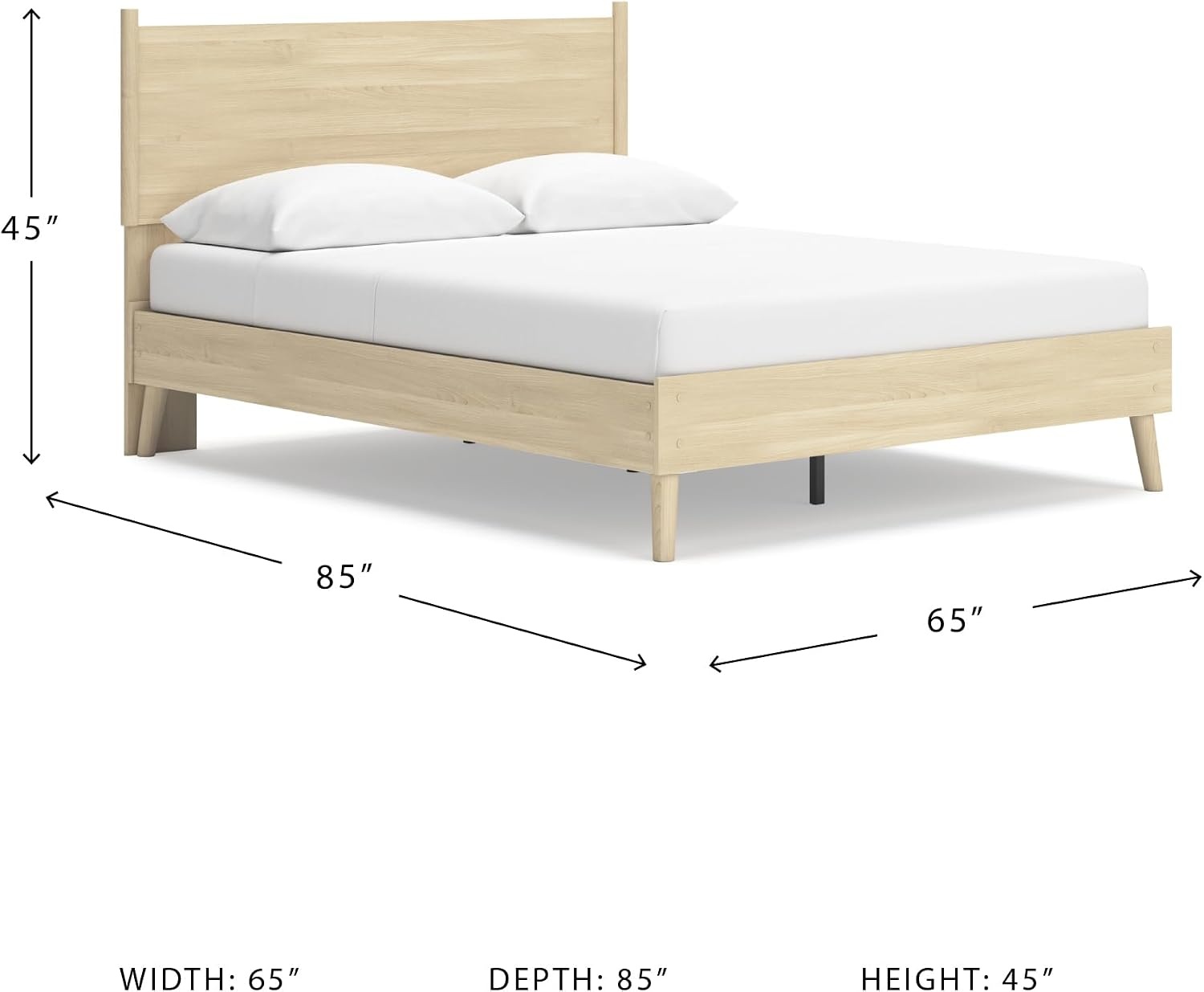 image:imageSignature Design by Ashley Cabinella Vintage Queen Platform Bed with Metal Slats and Center Support Legs Foundation or Box Spring Not Needed Light BrownLight Brown
