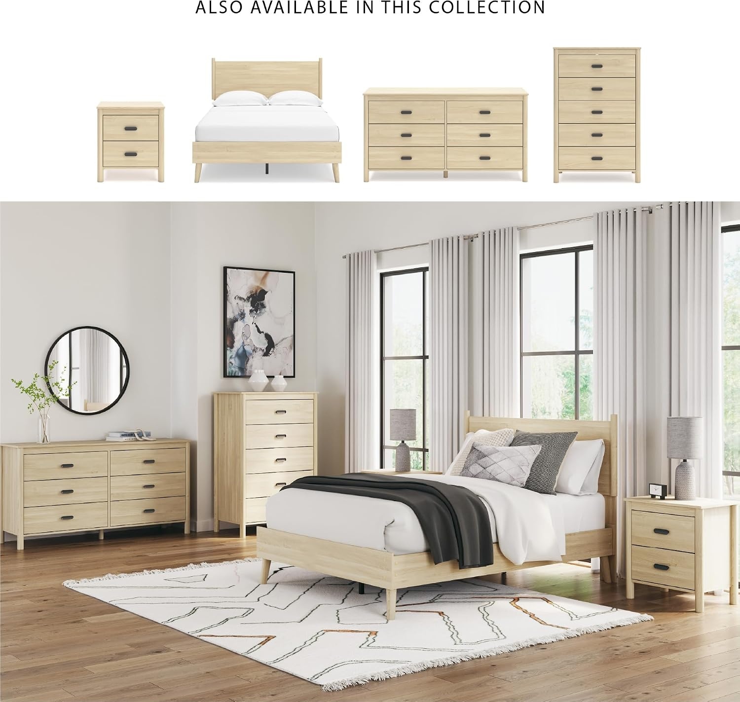 image:imageSignature Design by Ashley Cabinella Vintage Queen Platform Bed with Metal Slats and Center Support Legs Foundation or Box Spring Not Needed Light BrownLight Brown