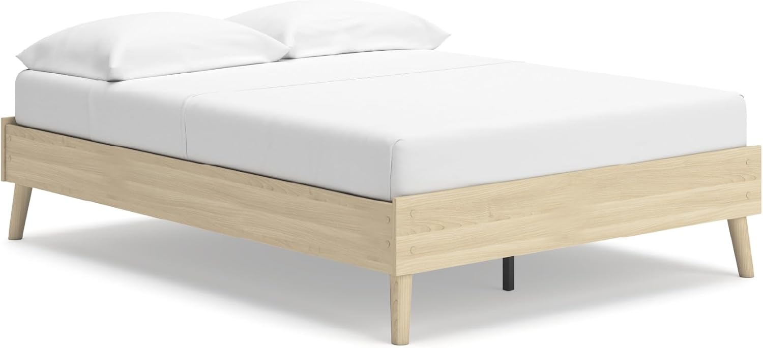 image:imageSignature Design by Ashley Cabinella Vintage Queen Platform Bed with Metal Slats and Center Support Legs Foundation or Box Spring Not Needed Light BrownLight Brown