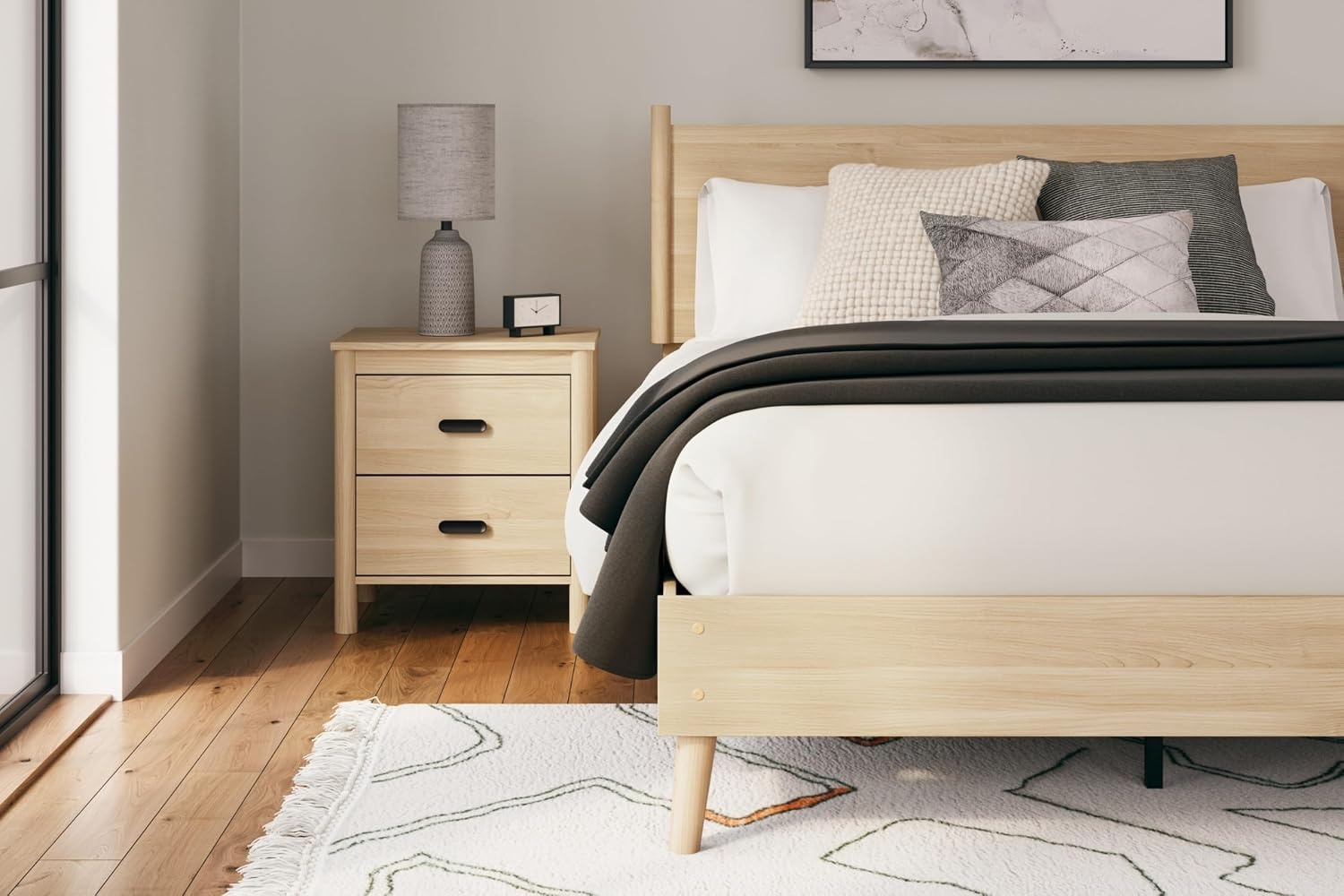 image:imageSignature Design by Ashley Cabinella Vintage Queen Platform Bed with Metal Slats and Center Support Legs Foundation or Box Spring Not Needed Light BrownLight Brown