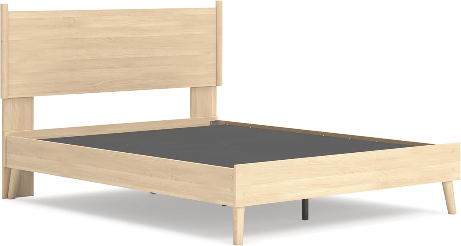 image:imageSignature Design by Ashley Cabinella Vintage Queen Platform Bed with Metal Slats and Center Support Legs Foundation or Box Spring Not Needed Light BrownLight Brown
