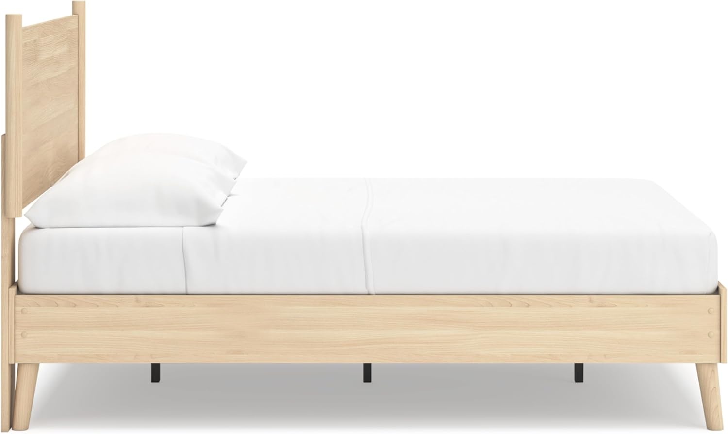 image:imageSignature Design by Ashley Cabinella Vintage Queen Platform Bed with Metal Slats and Center Support Legs Foundation or Box Spring Not Needed Light BrownLight Brown