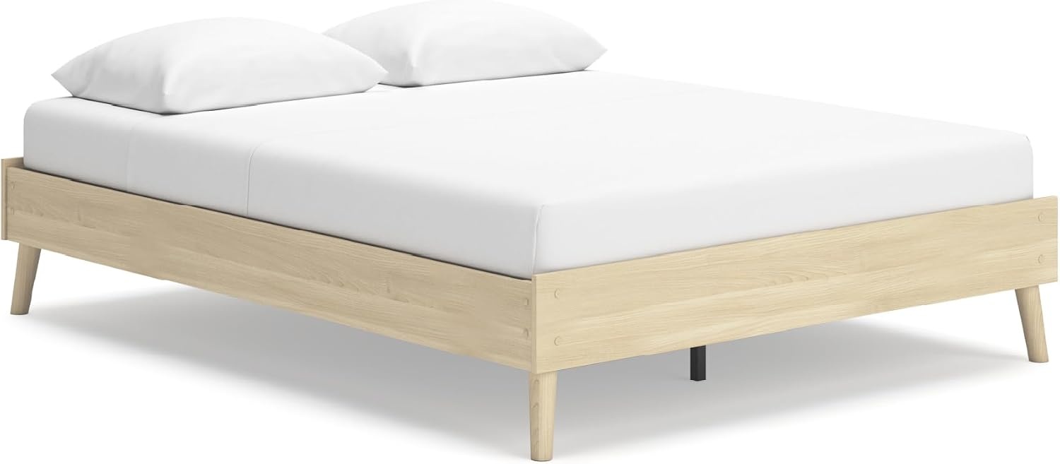 image:imageSignature Design by Ashley Cabinella Vintage Queen Platform Bed with Metal Slats and Center Support Legs Foundation or Box Spring Not Needed Light BrownLight Brown
