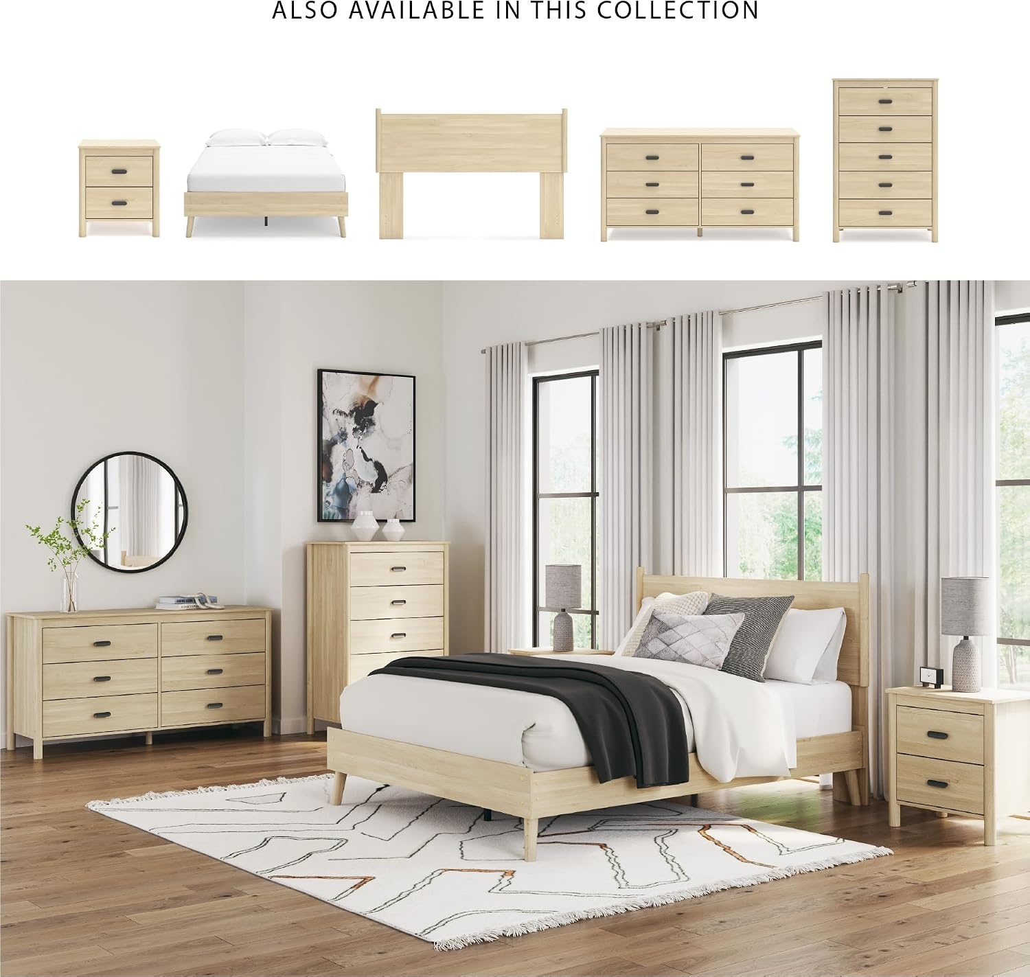 image:imageSignature Design by Ashley Cabinella Vintage Queen Platform Bed with Metal Slats and Center Support Legs Foundation or Box Spring Not Needed Light BrownLight Brown