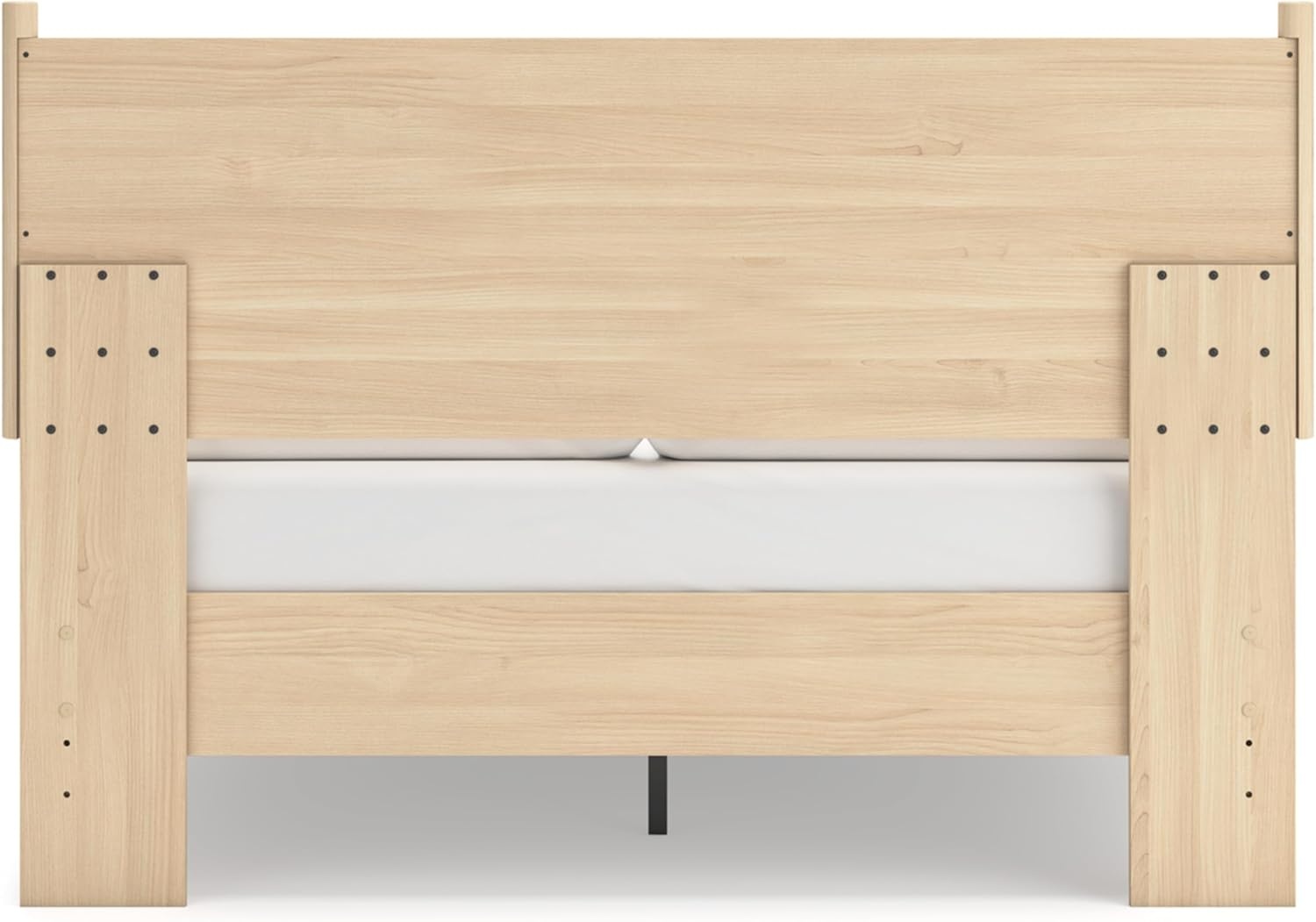 image:imageSignature Design by Ashley Cabinella Vintage Queen Platform Bed with Metal Slats and Center Support Legs Foundation or Box Spring Not Needed Light BrownLight Brown