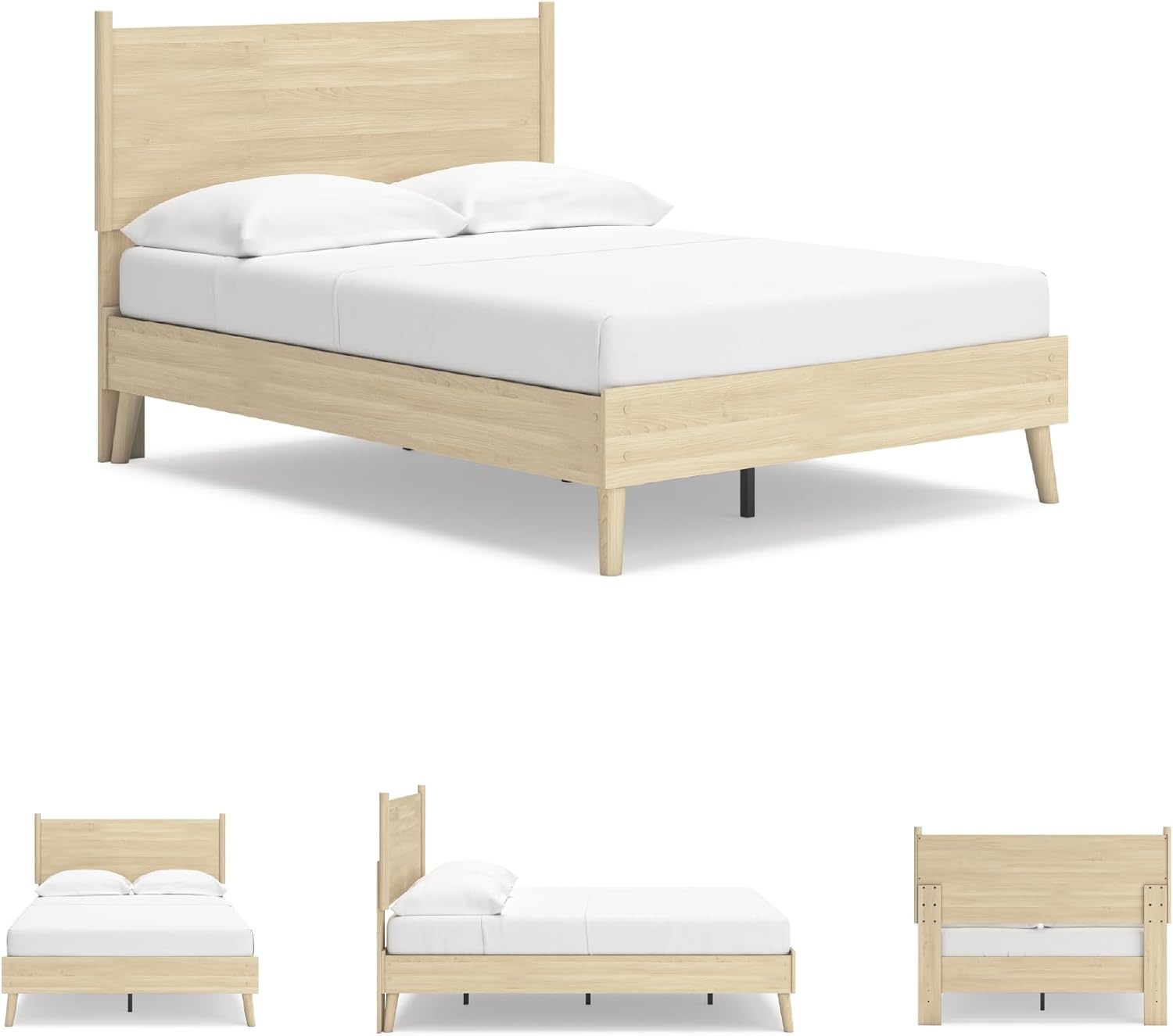 image:imageSignature Design by Ashley Cabinella Vintage Queen Platform Bed with Metal Slats and Center Support Legs Foundation or Box Spring Not Needed Light BrownLight Brown