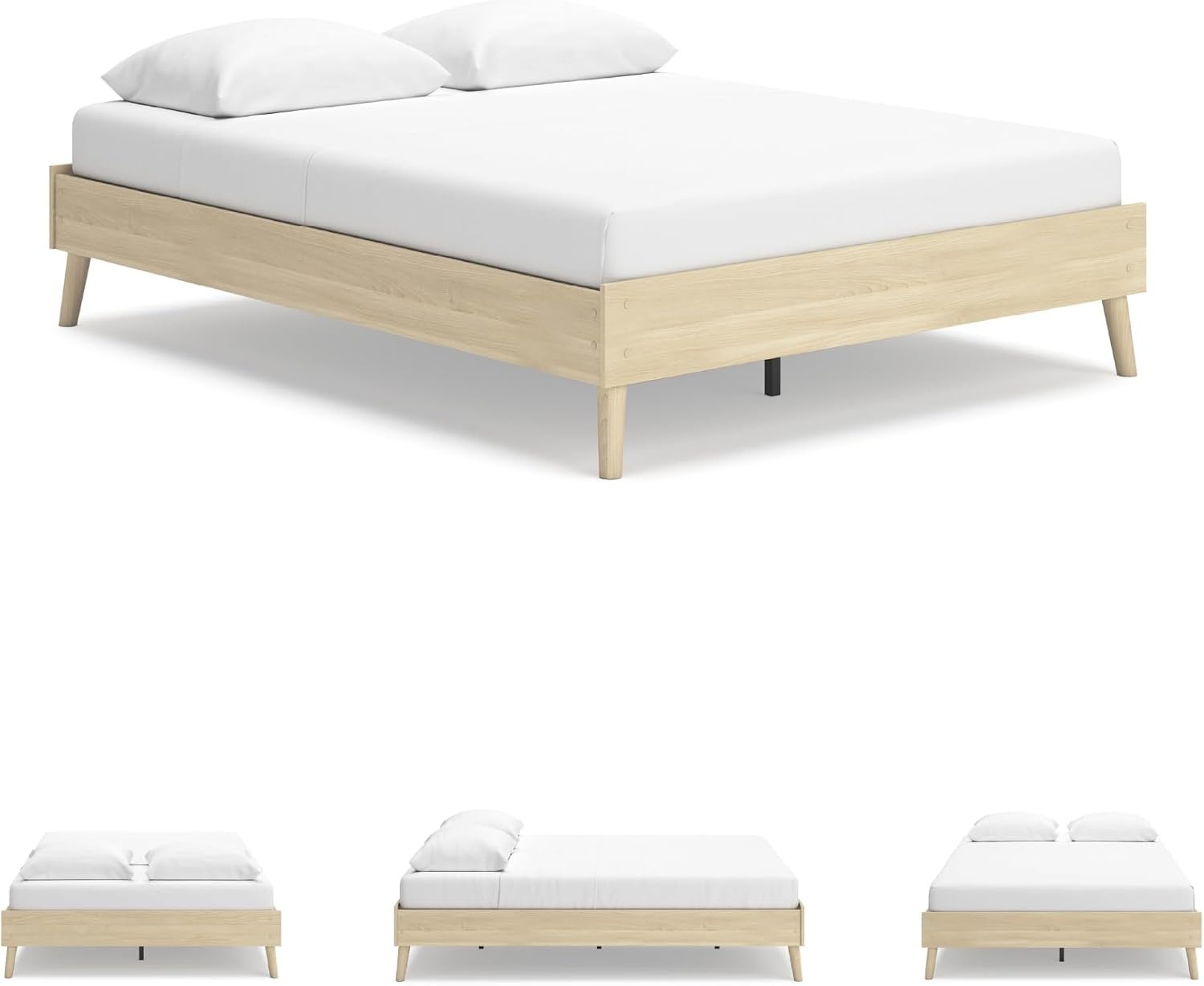 image:imageSignature Design by Ashley Cabinella Vintage Queen Platform Bed with Metal Slats and Center Support Legs Foundation or Box Spring Not Needed Light BrownLight Brown