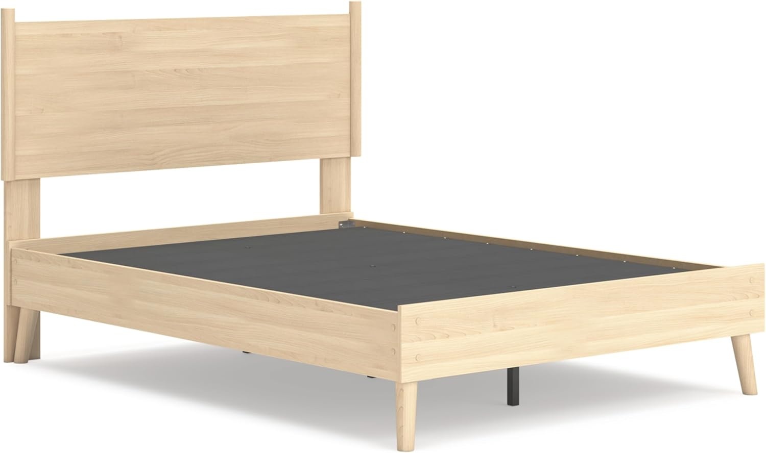 image:imageSignature Design by Ashley Cabinella Vintage Queen Platform Bed with Metal Slats and Center Support Legs Foundation or Box Spring Not Needed Light BrownLight Brown