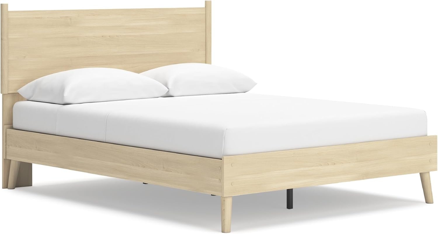 image:imageSignature Design by Ashley Cabinella Vintage Queen Platform Bed with Metal Slats and Center Support Legs Foundation or Box Spring Not Needed Light BrownLight Brown