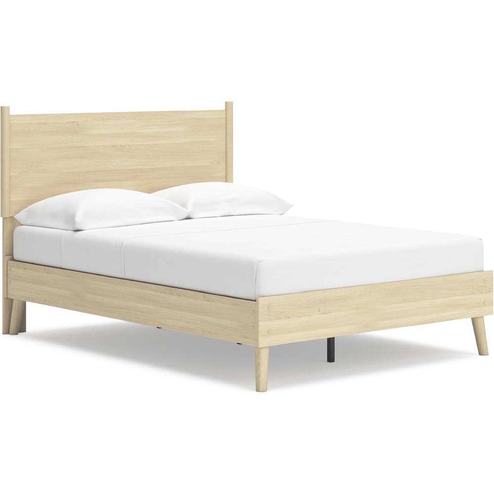 image:imageSignature Design by Ashley Cabinella Vintage Queen Platform Bed with Metal Slats and Center Support Legs Foundation or Box Spring Not Needed Light BrownLight Brown
