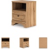 image:imageSignature Design by Ashley Bestmere Transitional 1Drawer Nightstand with USB Ports and Open Cubby Light Brown