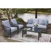 image:imageSignature Design by Ashley Bodega Island Contemporary Weather Resistant Outdoor LoveseatChairsTable Set with 2 Accent Pillows Set of 4 Light Gray
