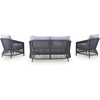 image:imageSignature Design by Ashley Bodega Island Contemporary Weather Resistant Outdoor LoveseatChairsTable Set with 2 Accent Pillows Set of 4 Light Gray
