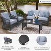 image:imageSignature Design by Ashley Bodega Island Contemporary Weather Resistant Outdoor LoveseatChairsTable Set with 2 Accent Pillows Set of 4 Light Gray