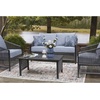 image:imageSignature Design by Ashley Bodega Island Contemporary Weather Resistant Outdoor LoveseatChairsTable Set with 2 Accent Pillows Set of 4 Light Gray