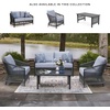 image:imageSignature Design by Ashley Bodega Island Contemporary Weather Resistant Outdoor LoveseatChairsTable Set with 2 Accent Pillows Set of 4 Light Gray