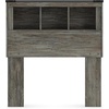 image:imageSignature Design by Ashley Frandern MidCentury Modern Bookcase Headboard with Storage and Nailhead Twin Gray