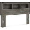 image:imageSignature Design by Ashley Frandern Rustic Oak Finished Bookcase Headboard with Nailhead Accents Queen Gray