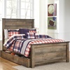 image:imageSignature Design by Ashley Trinell Farmhouse Twin Bed Frame BrownFull Panel Bed with 1 Large Storage Drawer