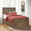 image:imageSignature Design by Ashley Trinell Farmhouse Twin Bed Frame BrownFull Panel Bed with 2 Storage Drawers