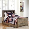 image:imageSignature Design by Ashley Trinell Farmhouse Twin Bed Frame BrownTwin Bookcase Bed with 1 Large Storage Drawer