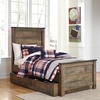 image:imageSignature Design by Ashley Trinell Farmhouse Twin Bed Frame BrownTwin Panel Bed with 1 Large Storage Drawer
