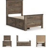 image:imageSignature Design by Ashley Trinell Farmhouse Twin Bed Frame BrownTwin Panel Bed with 2 Storage Drawers