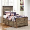 image:imageSignature Design by Ashley Trinell Farmhouse Twin Bed Frame BrownTwin Panel Bed with 2 Storage Drawers