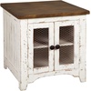 image:imageSignature Design by Ashley Wystfield Farmhouse Chair Side End Table with Cabinet Door for Storage White amp Brown with Distressed Finish and Signature Design by Ashley Wystfield Farmhouse End Table with Storage Distressed White amp Brown FinishWhite