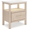 image:imageSignature Design by Ashley Cadmori Nightstand with Wireless Charging Replicated Marble Top and Engineered Wood Accent Bedside Table for Bedroom White and Beige 25 WWhite  Beige