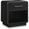 image:imageSignature Design by Ashley Rowanbeck Nightstand with LED Nightlight amp Charging Station Curved Waterfall Edge Hardwood Solids Ash Veneer amp Engineered Wood Modern Bedside Table for Bedroom Black