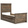 image:imageSignature Design by Ashley Trinell Farmhouse Twin Bed Frame BrownTwin Panel Bed with 1 Large Storage Drawer