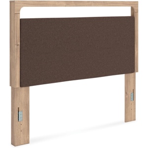 image:imageSignature Design by Ashley 6 Drawer Dresser for Bedroom Light Oak FinishQueen Upholstered Panel Headboard