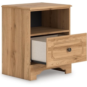 image:imageSignature Design by Ashley Bestmere Transitional 1Drawer Nightstand with USB Ports and Open Cubby Light Brown