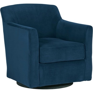 image:imageSignature Design by Ashley Bradney Swivel Chair with Linen Upholstery Contemporary ShelterArm Lounge Seating with Reversible Cushion for Living Room or Bedroom Light NeutralDark Blue